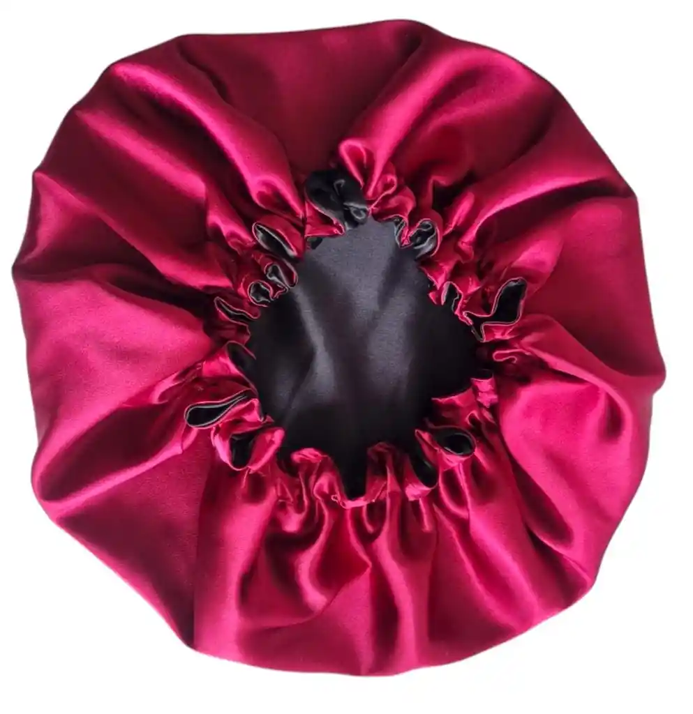 Gorro De Satín Licrado Negro / Vinotinto Cabello Liso