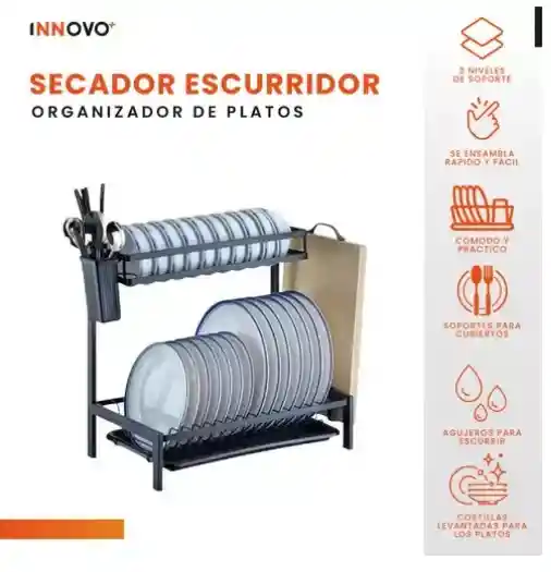 Combo Cook Home Escurridor De Platos 2 Niveles Tabla De Picar Set De Cuchillos X6 Y Set De Utensilios X12 Piezas