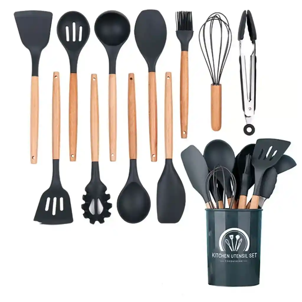 Combo Cook Home Escurridor De Platos 2 Niveles Tabla De Picar Set De Cuchillos X6 Y Set De Utensilios X12 Piezas
