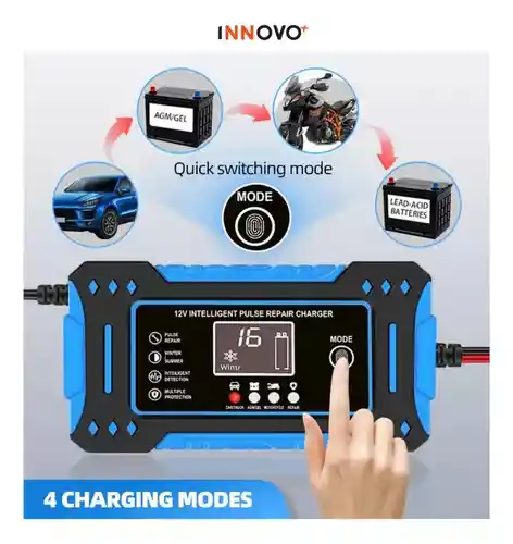 Cargador Iniciador De Batería Inteligente Para Carros Motos Automóviles 12v Innovo Tools