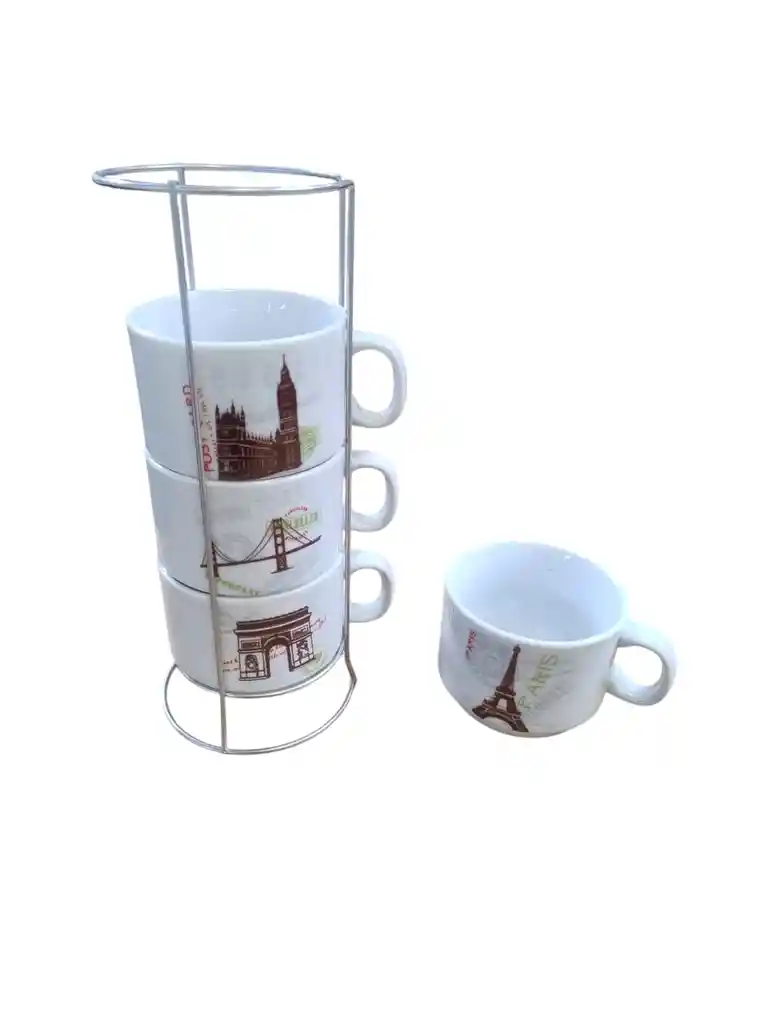 Pocillo Taza Tacitas Mug Cafe Tintero Con Soporte Set X 4 París Dese