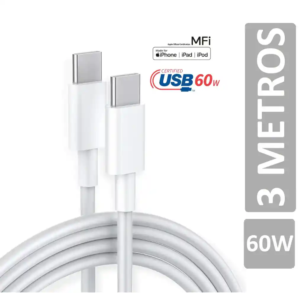 Tipo C Tipo C Cable 3 Metros Carga Rápida Iphone 15 16 Ipad Samsung Usb Universal