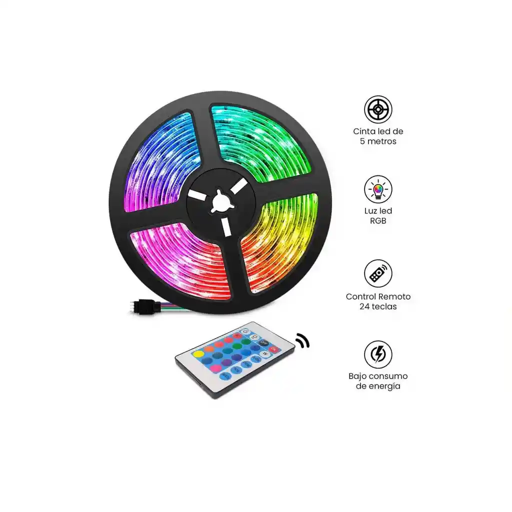 Cinta Tira Luz Led Rgb De 5 Mettros Con Contro