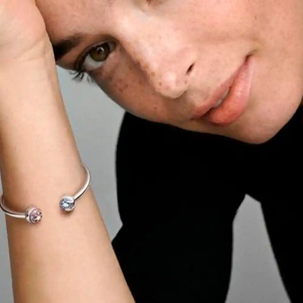 Pulsera Brazalete Pandora Diseño Abierto De Esferas 596477 Plata 925 - 18cm