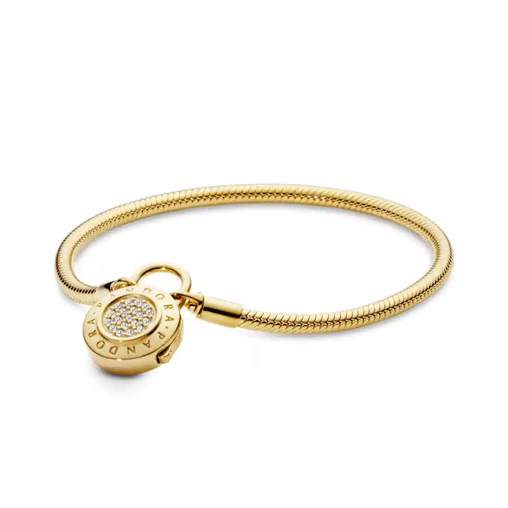 Pulsera Brazalete Pandora Cierre De Candado Enchapada En Oro 14k 567757cz - 18cm