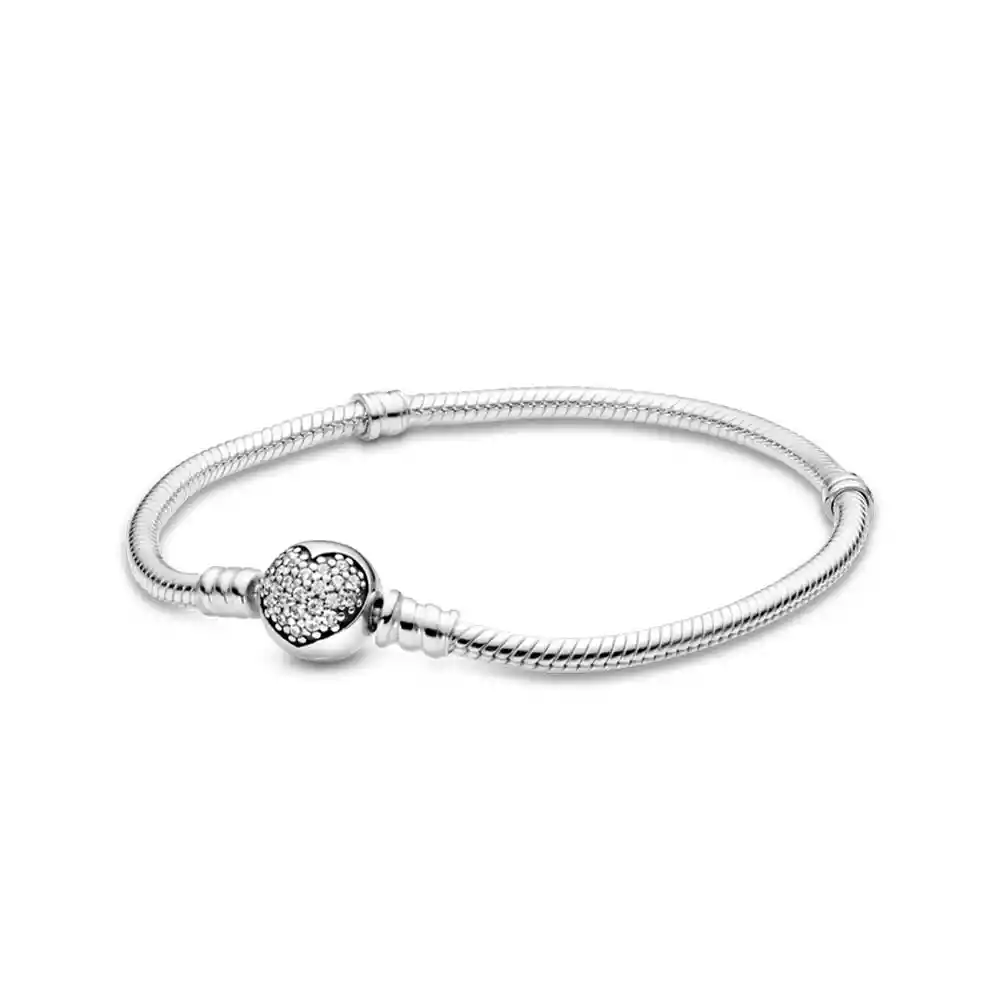 Pulsera Brazalete Pandora Cierre De Corazón Brillante 590743cz Plata 925 - 18cm