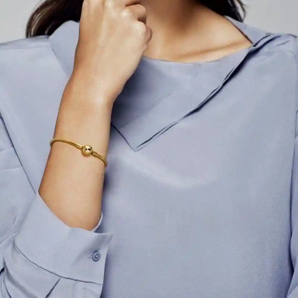 Pulsera Brazalete Pandora Cadena Con Oro Liso 18k 567107 Plata 925 - 18cm