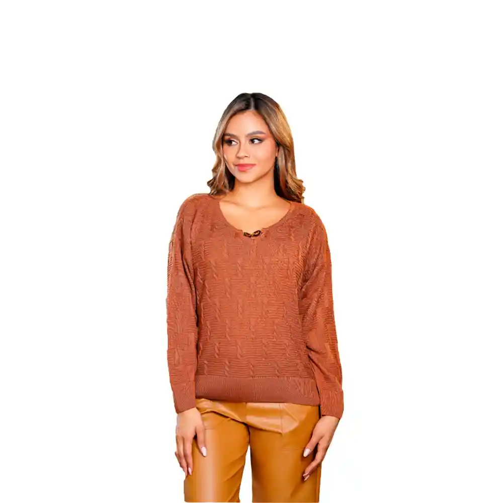 Buzo Tejido Para Dama Punto Aparte 1044 Color Marron Talla M