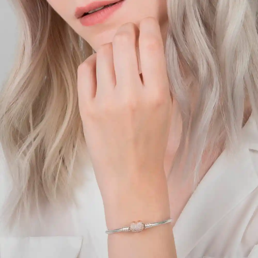 Pulsera Brazalete Pandora Cadena Con Cierre De Corazón 586292cz Plata 925 - 18cm