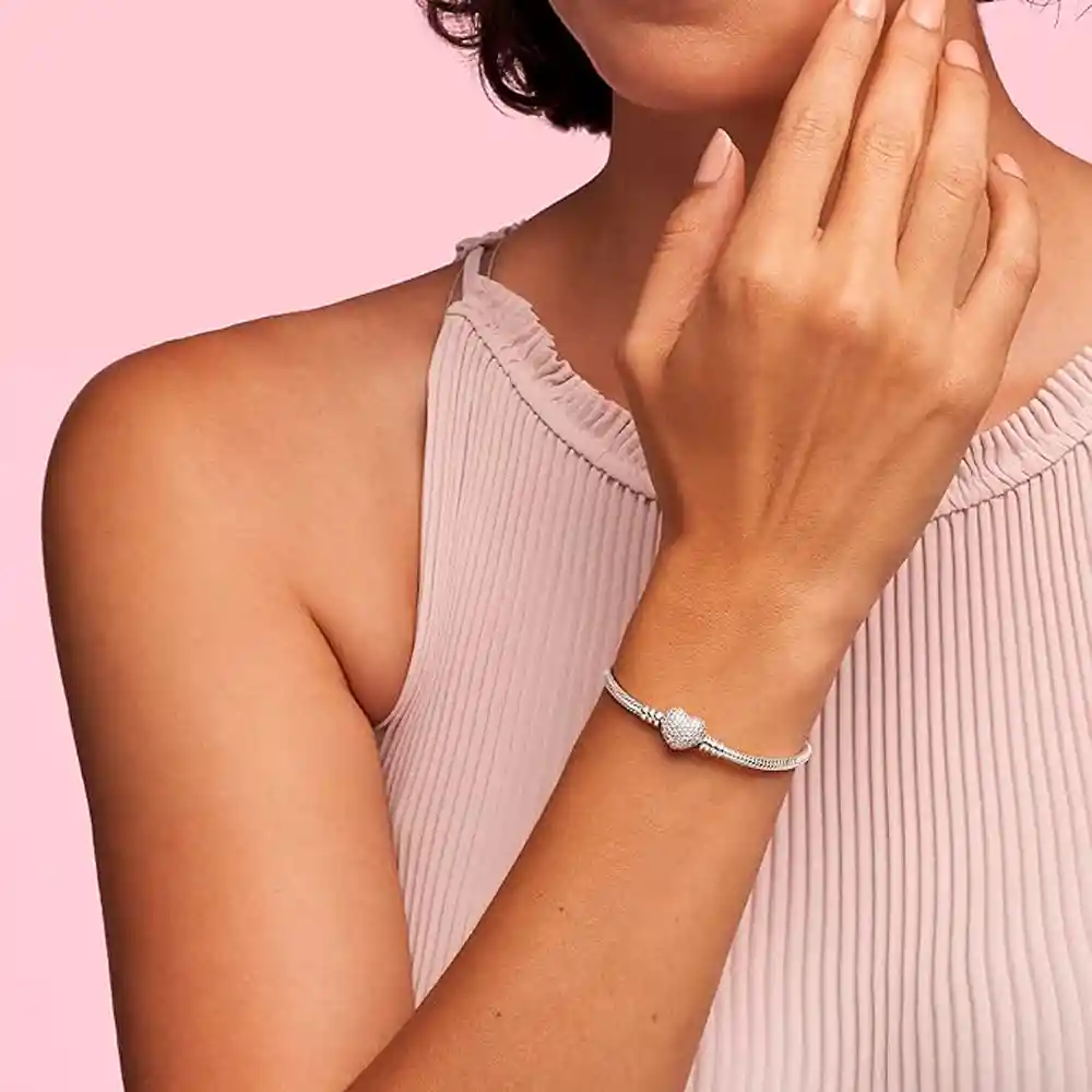 Pulsera Brazalete Pandora Cadena Con Cierre De Corazón 586292cz Plata 925 - 18cm
