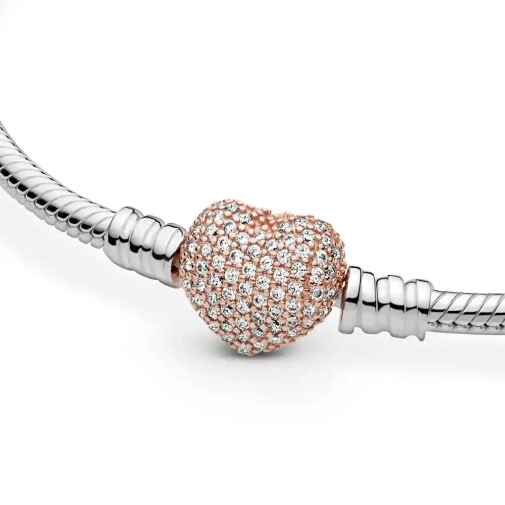 Pulsera Brazalete Pandora Cadena Con Cierre De Corazón 586292cz Plata 925 - 18cm