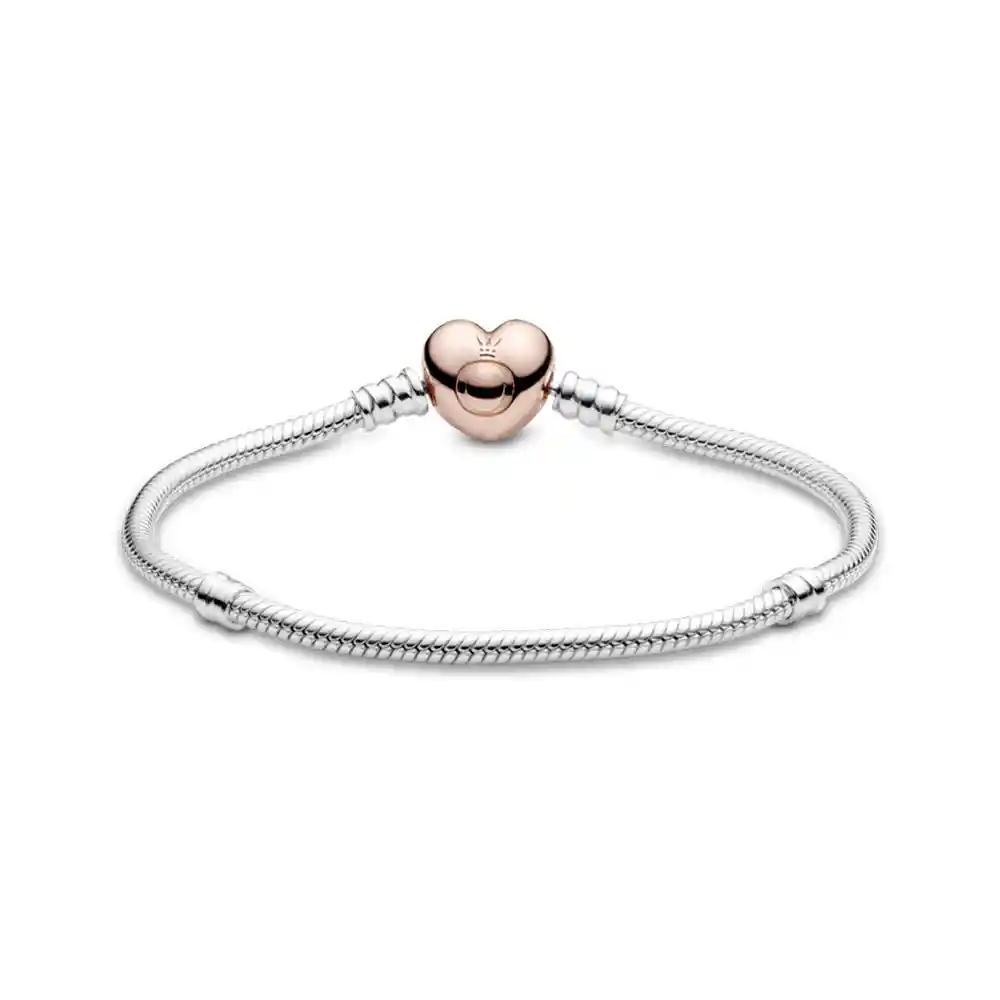 Pulsera Brazalete Pandora Cadena Con Corazon De Oro 580719 Plata 925 - 18cm