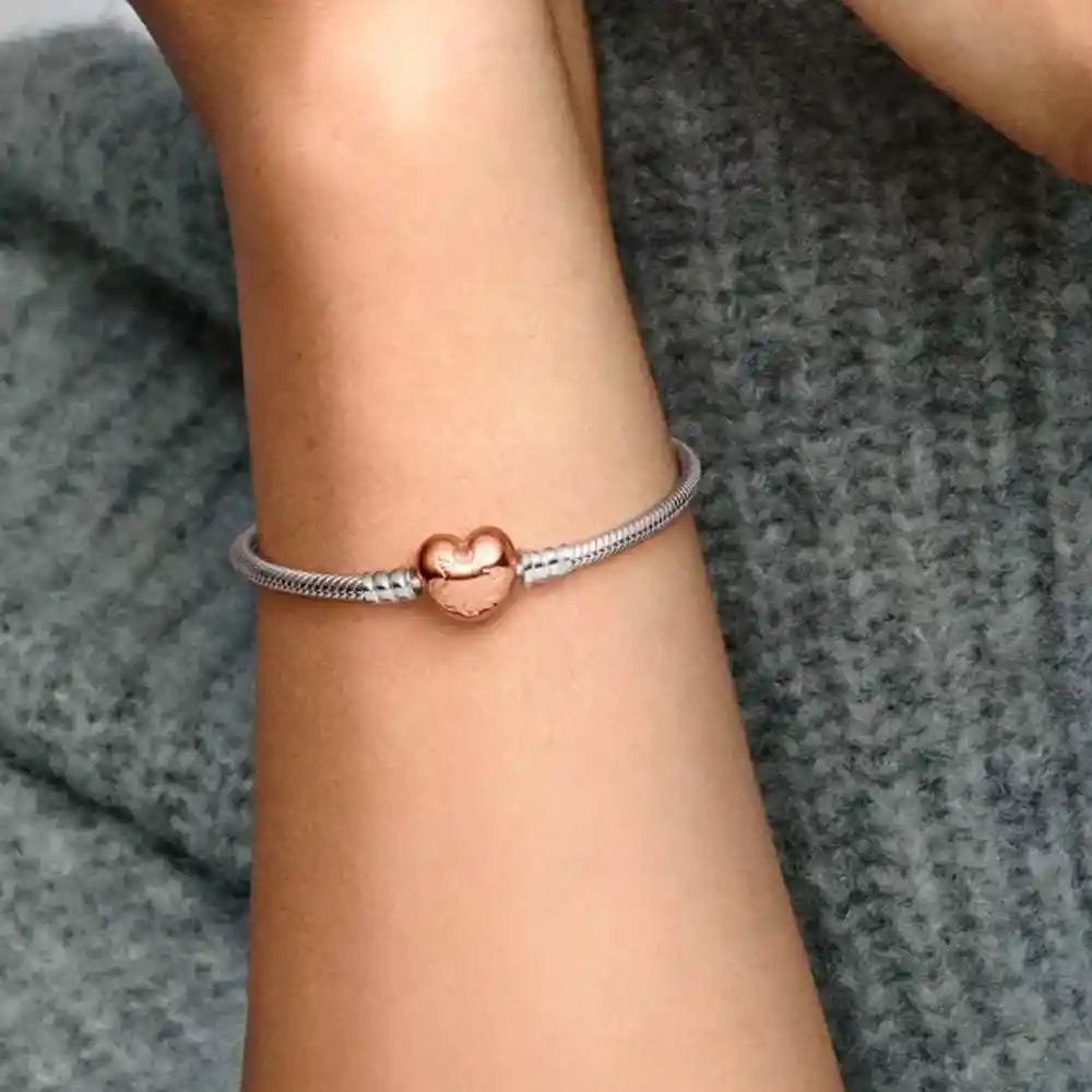Pulsera Brazalete Pandora Cadena Con Corazon De Oro 580719 Plata 925 - 18cm