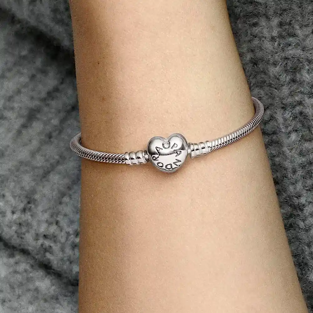 Pulsera Brazalete Pandora Cadena Con Cierre De Corazón 590719 Plata 925 - 18cm