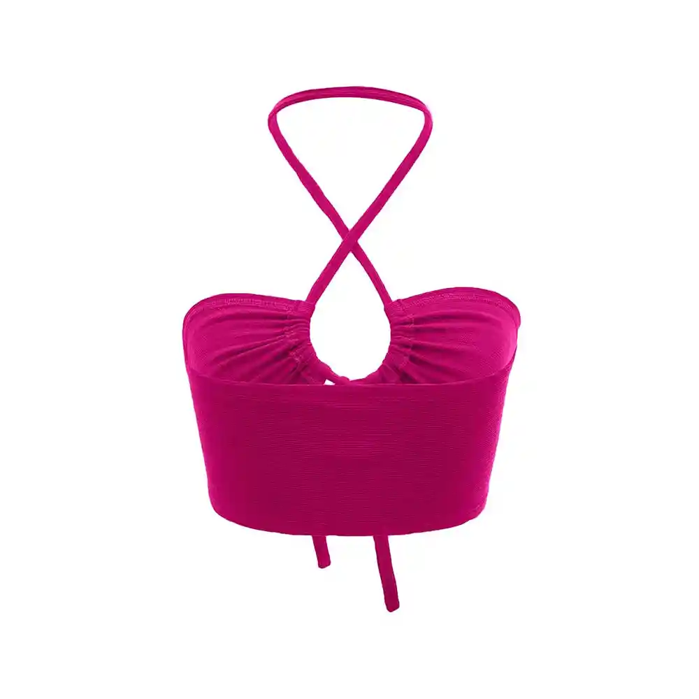 Top Halter Corto Shein Para Dama Icon De Espalda Abierta Color Rosa Talla Xs