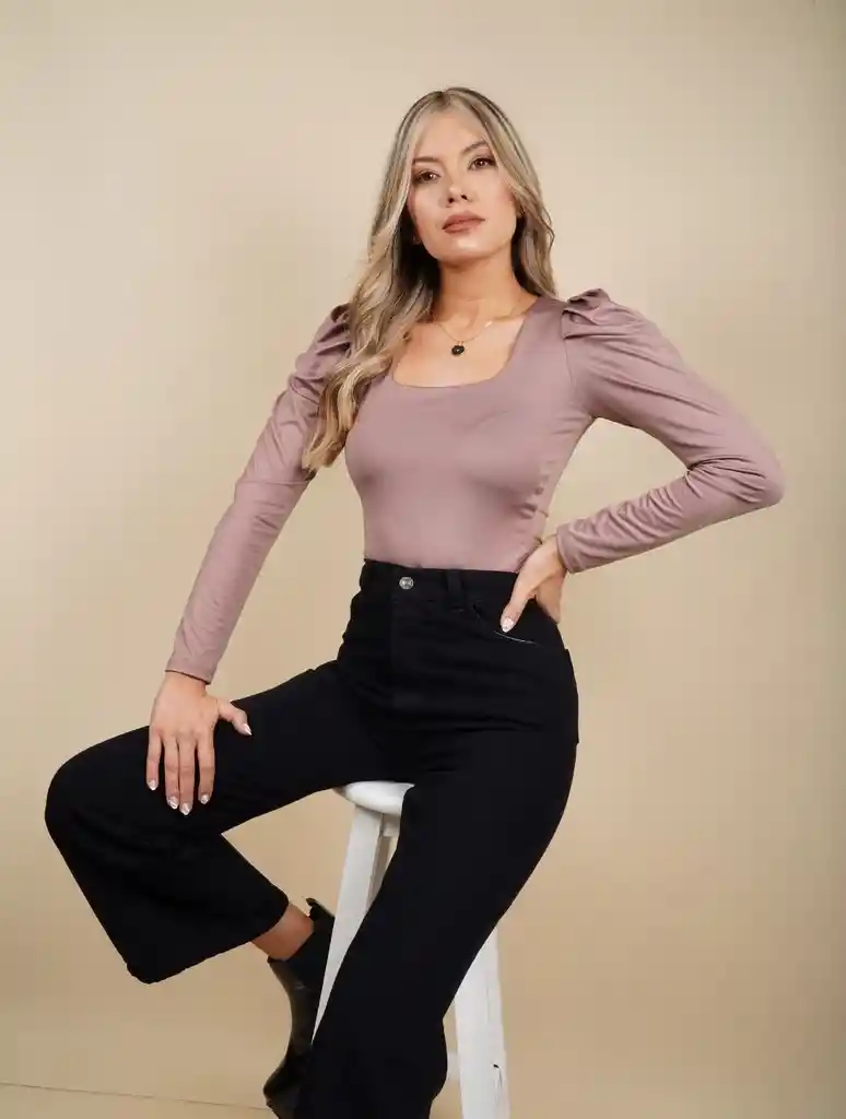 Body Para Mujer Escote Cuadrado Manga Bombacha - Bianco Cocoa L