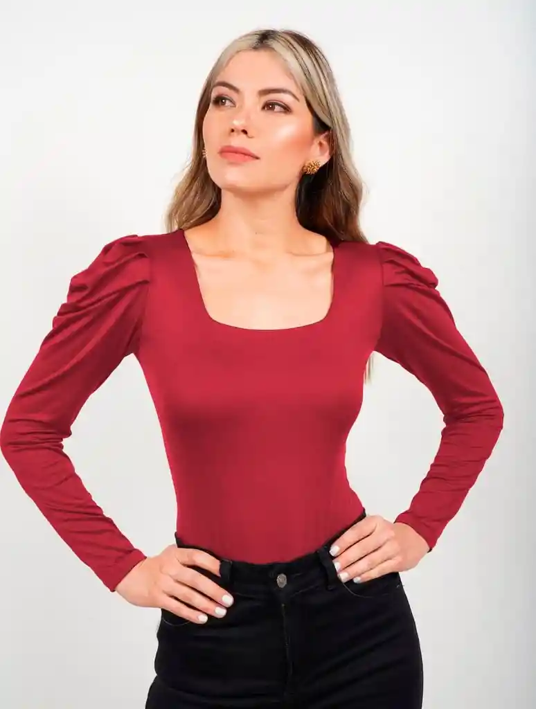 Body Para Mujer Escote Cuadrado Manga Bombacha - Bianco Cereza Xl