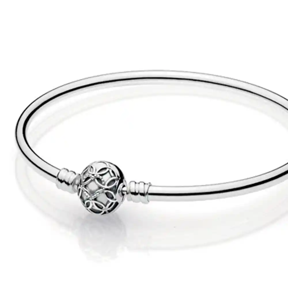 Pulsera Brazalete Pandora Con Patron Corazón Entrelazado 597137 Plata 925 - 18cm