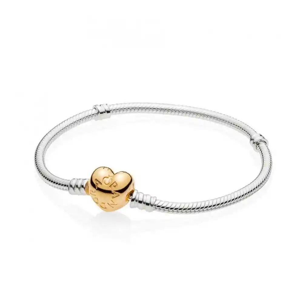 Pulsera Brazalete Pandora Con Cierre Corazón En Oro 560719 Plata 925 - 18cm