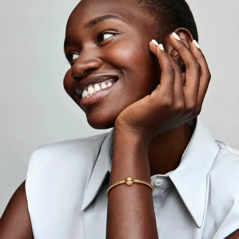 Pulsera Brazalete Pandora Cadena Con Oro Liso 18k 567107 Plata 925 - 18cm