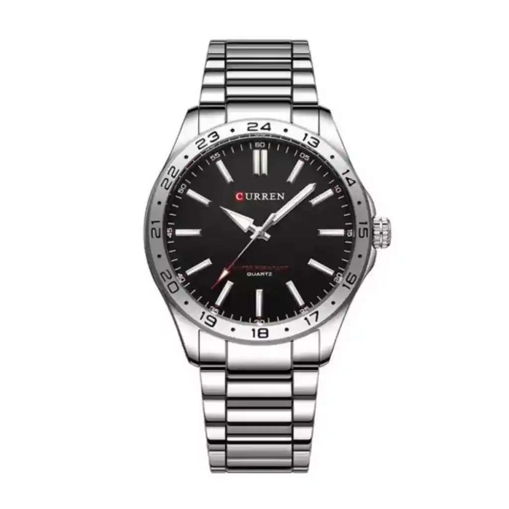 Reloj Análogo Curren Original Para Hombre Kred9302 Negro En Acero Inoxidable Color Plateado