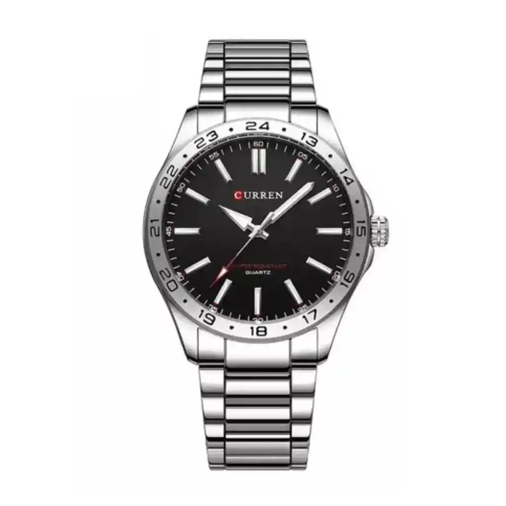 Reloj Análogo Curren Original Para Hombre Kred9302 Negro En Acero Inoxidable Color Plateado