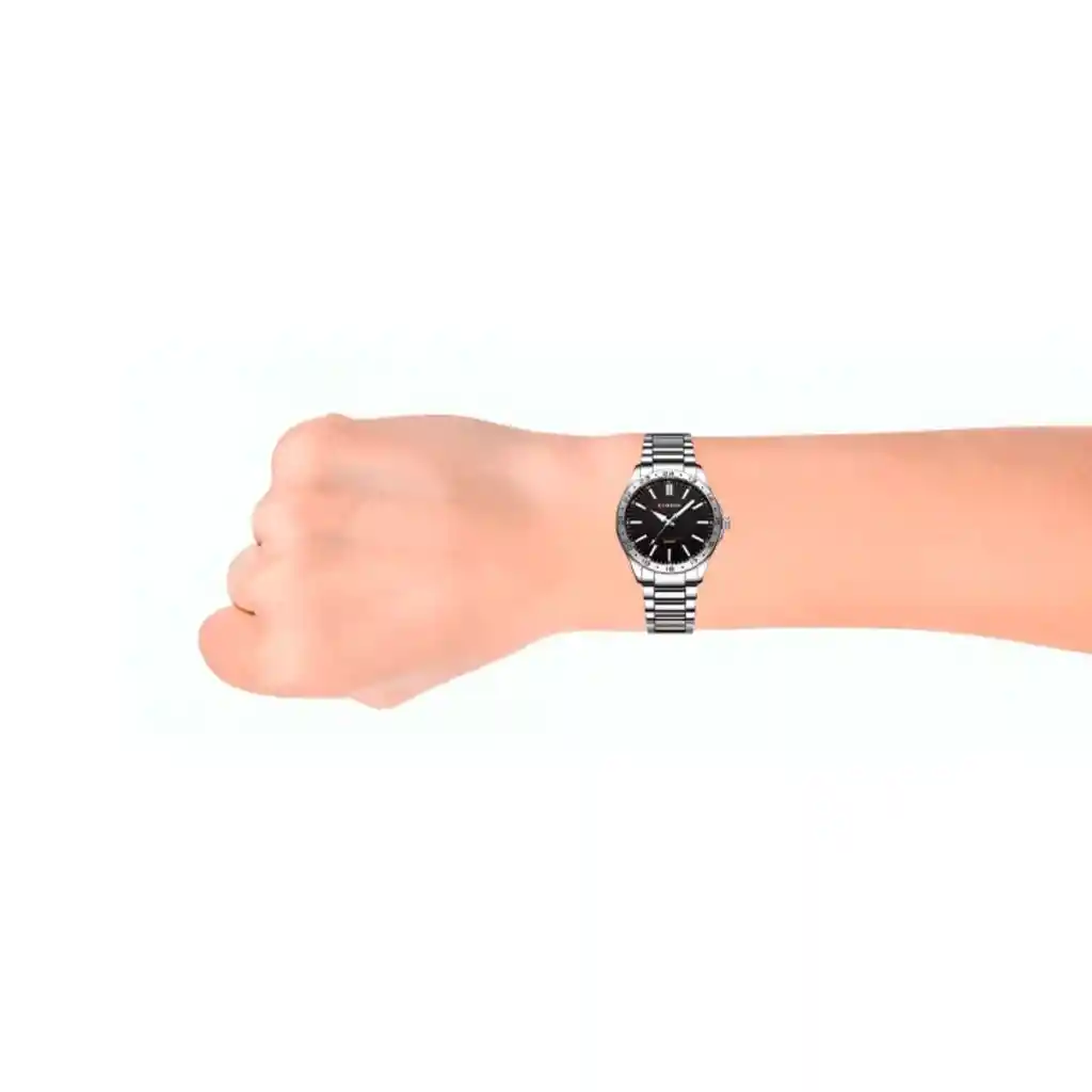 Reloj Análogo Curren Original Para Hombre Kred9302 Negro En Acero Inoxidable Color Plateado
