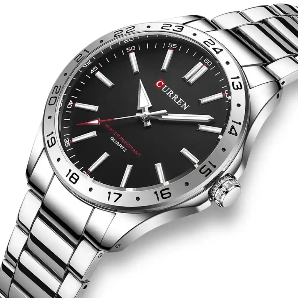 Reloj Análogo Curren Original Para Hombre Kred9302 Negro En Acero Inoxidable Color Plateado