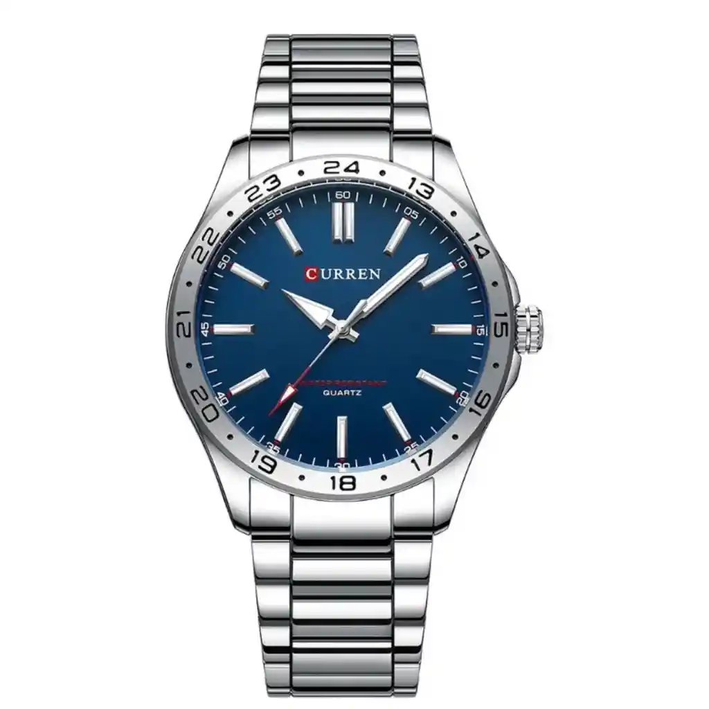 Reloj Análogo Curren Original Para Hombre Kred9303 Azul En Acero Inoxidable Color Plateado