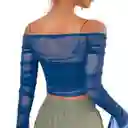 Top Shein Icon De Hombros Descubiertos Con Volante Fruncido De Malla Color Azul Talla S
