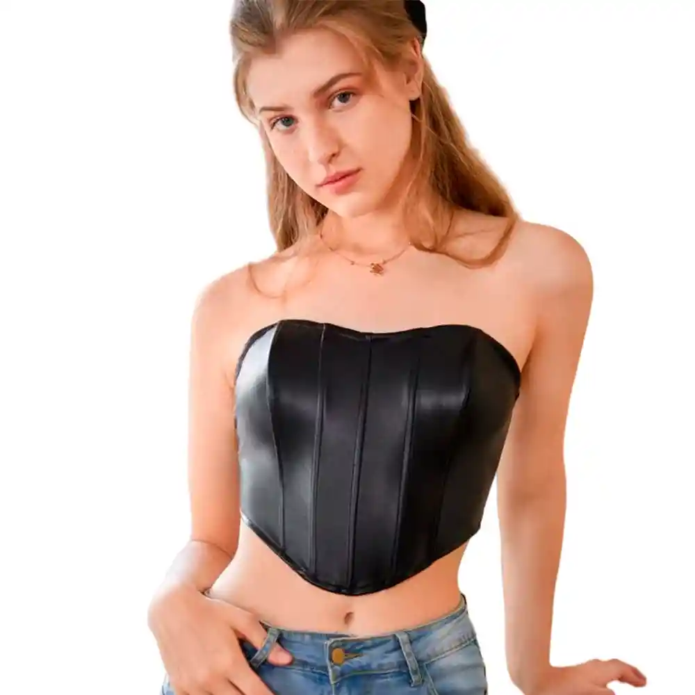 Top Shein Icon Bendeau Con Cremallera Trasera En Cuero Color Negro Talla S