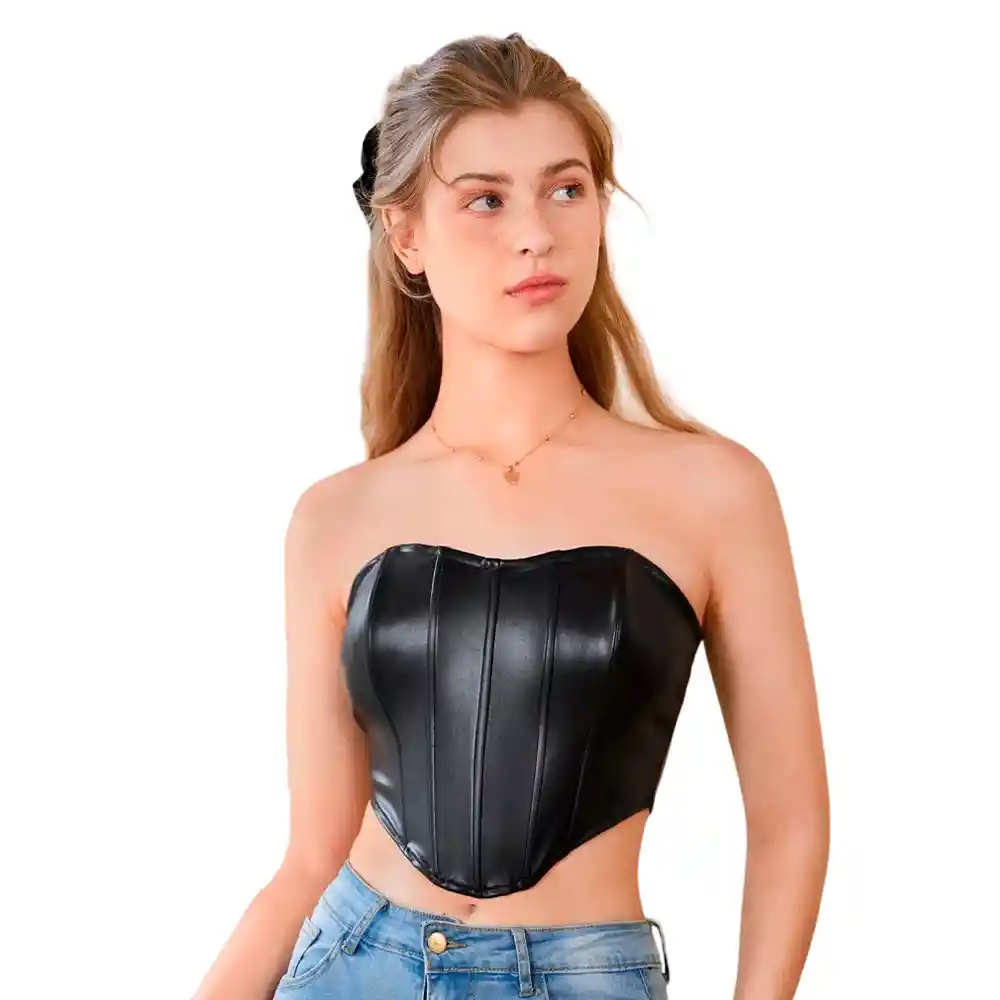 Top Shein Icon Bendeau Con Cremallera Trasera En Cuero Color Negro Talla S