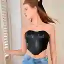 Top Shein Icon Bendeau Con Cremallera Trasera En Cuero Color Negro Talla S