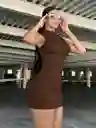 Vestido Para Dama Shein Sxy Ajustado De Cuello Alto Color Cafe Talla M