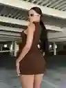 Vestido Para Dama Shein Sxy Ajustado De Cuello Alto Color Cafe Talla M