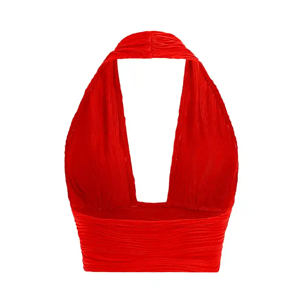 Top Halter Corto Shein Para Dama Icon De Espalda Abierta Color Rojo Talla M
