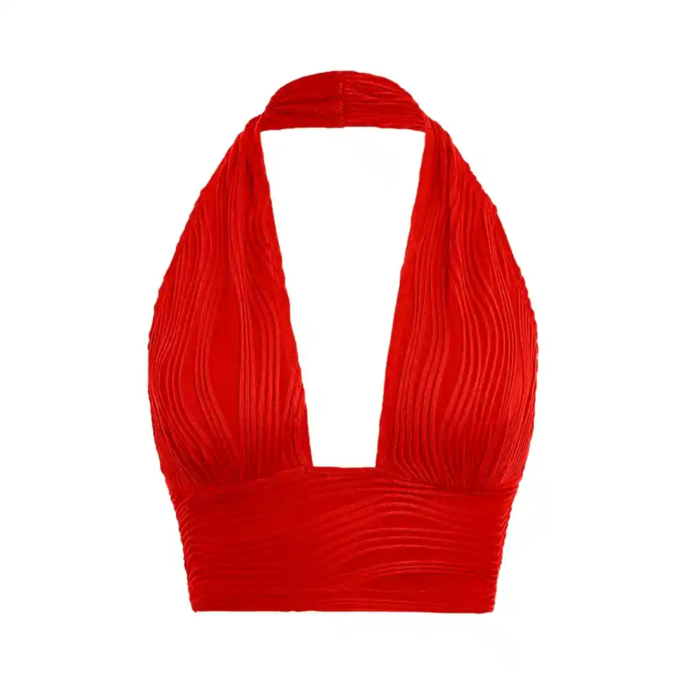 Top Halter Corto Shein Para Dama Icon De Espalda Abierta Color Rojo Talla M