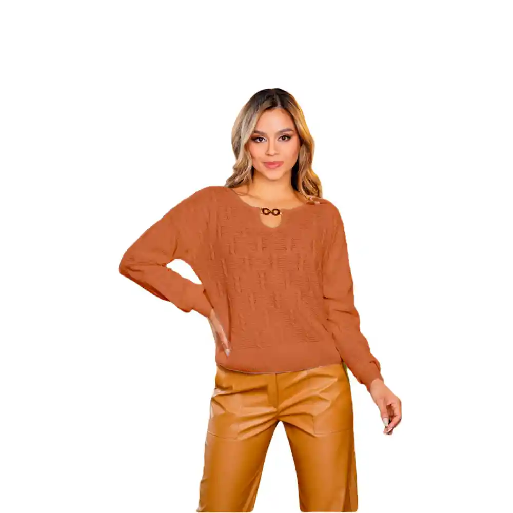 Buzo Tejido Para Dama Punto Aparte 1044 Color Marron Talla S