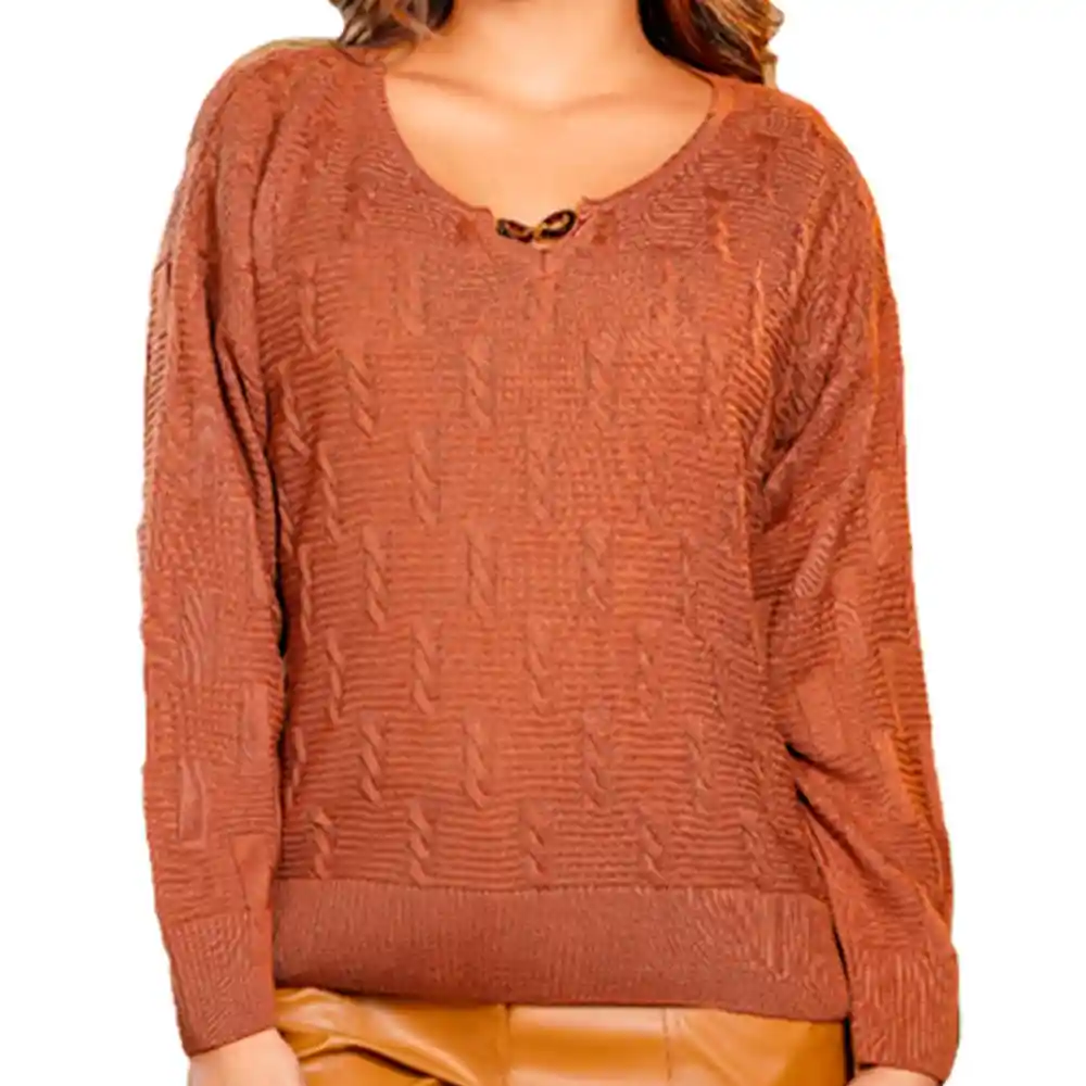 Buzo Tejido Para Dama Punto Aparte 1044 Color Marron Talla S