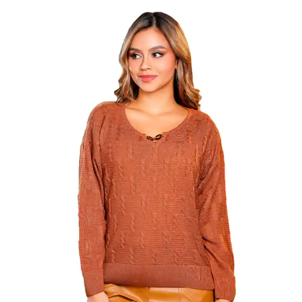 Buzo Tejido Para Dama Punto Aparte 1044 Color Marron Talla S