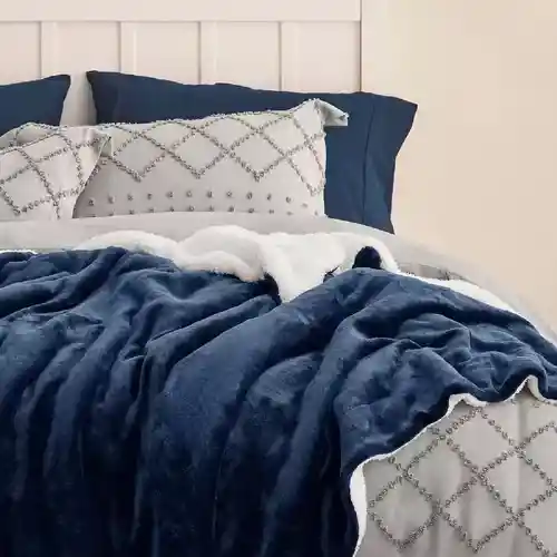 Dúo Combo Almohada Semi Ortopédica Cervical + Cobija Térmica Ovejera 180 X 240 Azul