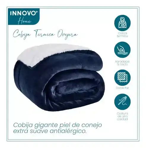 Dúo Combo Almohada Semi Ortopédica Cervical + Cobija Térmica Ovejera 180 X 240 Azul