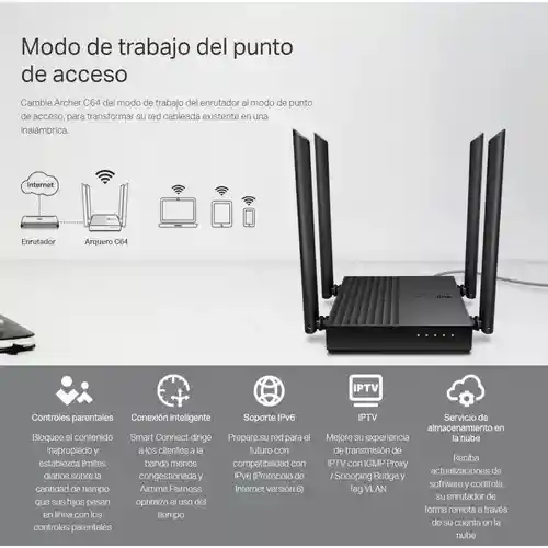Router Tp-link Ac1200 Wifi Dualband Gigabit Archer C64 Negro