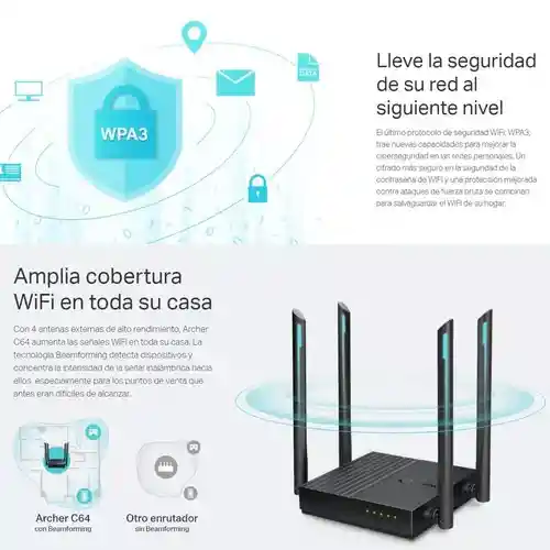 Router Tp-link Ac1200 Wifi Dualband Gigabit Archer C64 Negro