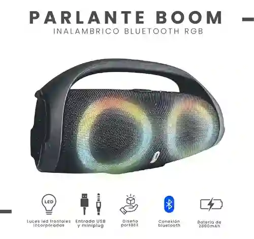 Parlante Portátil Boom Mega Bass Sound Luces Bluetooth Tws Resiste Salpicaduras Gris