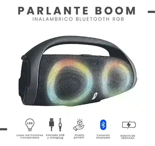 Parlante Portátil Boom Mega Bass Sound Luces Bluetooth Tws Resiste Salpicaduras Gris