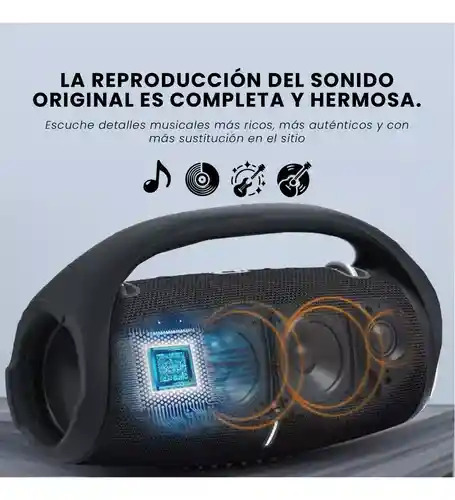 Parlante Portátil Boom Mega Bass Sound Luces Bluetooth Tws Resiste Salpicaduras Gris