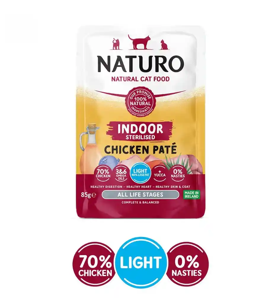 Alimento Naturo Gato Esterilizado Pouch Paté De Pollo 85g