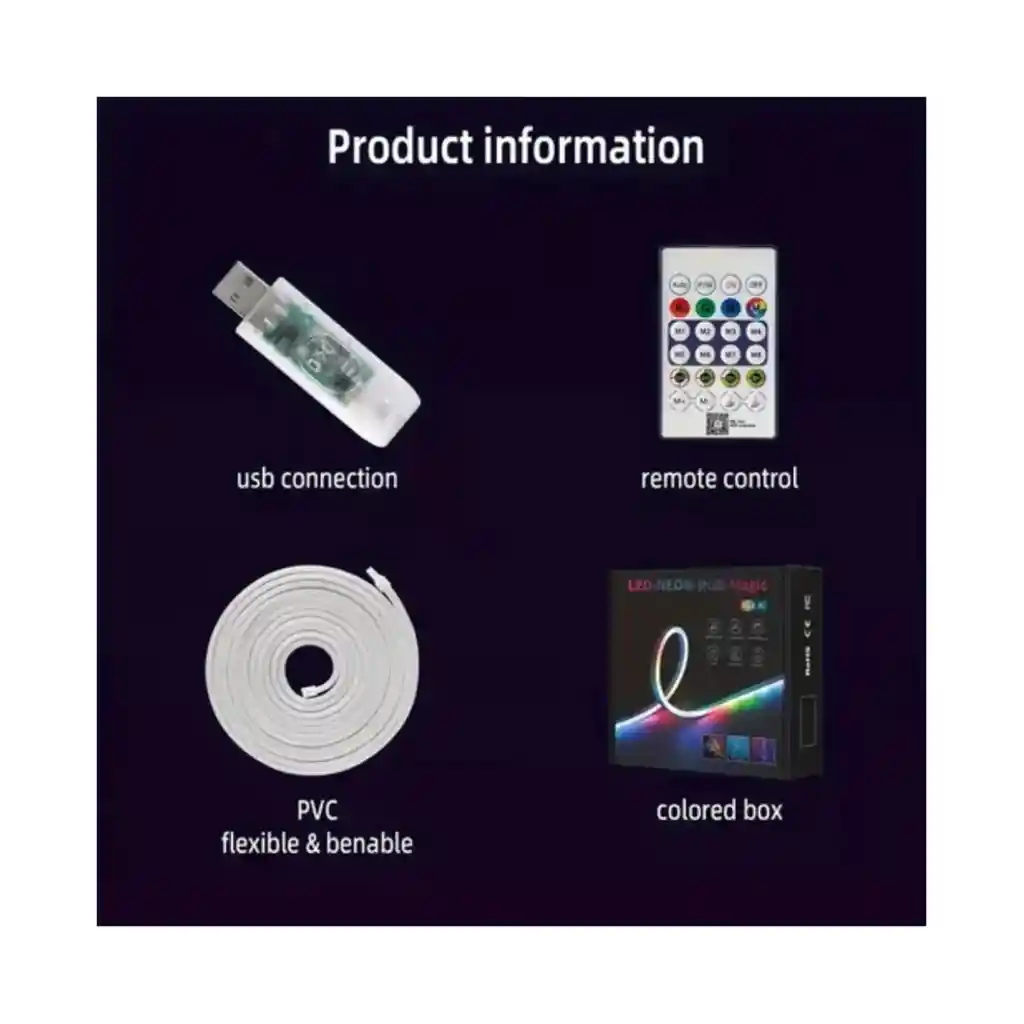 Cinta Tira Led Luz Neon Rgb Manguera 5 Metros Rítmica Usb