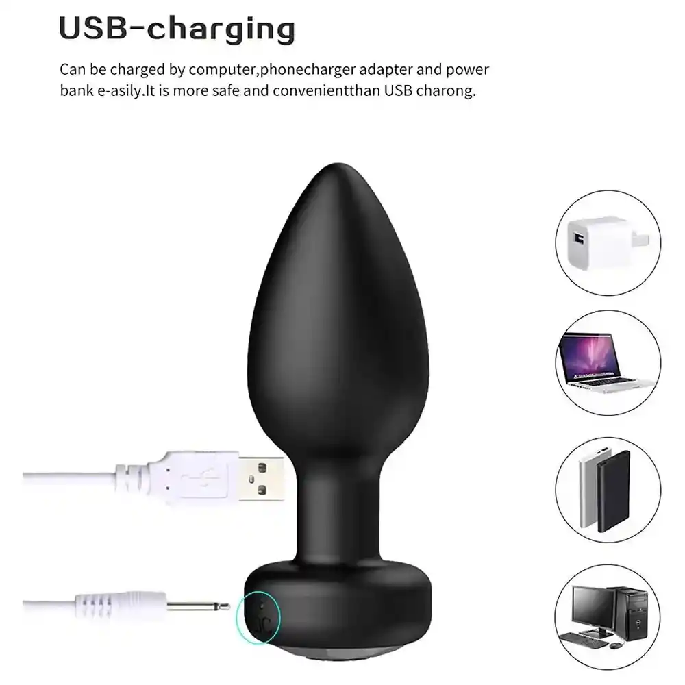 Plug Anal Con Vibración Y Control Centur Recargable Negro Siliconado